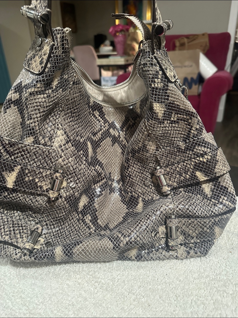 Python-Print Shoulder Hobo Bag. - Picture 2 of 7